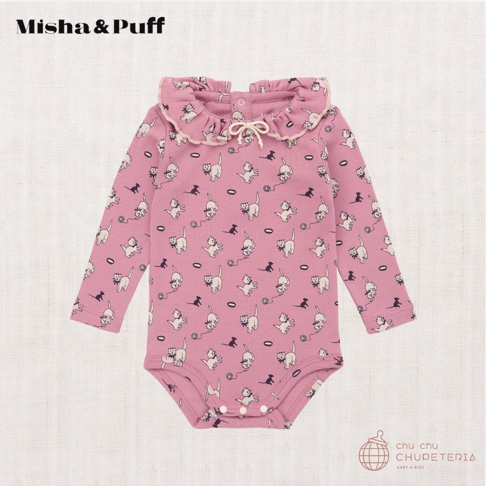 【Misha&Puff】Pattie Onesie 6-12 Misha & Puff】Baby Pattie Onesie - Antique Rose Cat & Mouse