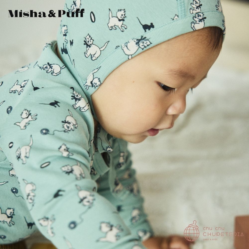 Misha & Puff】Baby Long Sleeve Lap Onesie - Sage Cat & Mouse (25WI