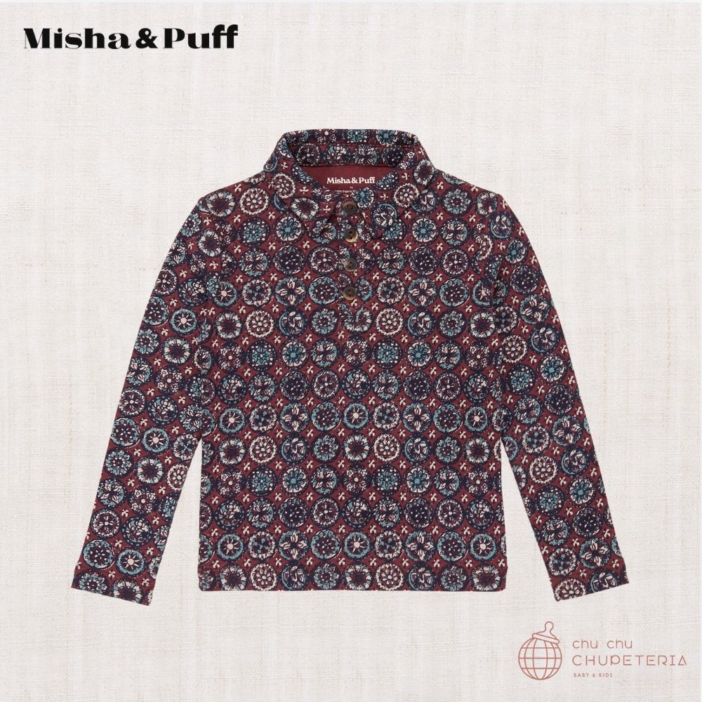 Misha & Puff】Long Sleeve Polo - Madder Root Folk Tile (25WI Drop1