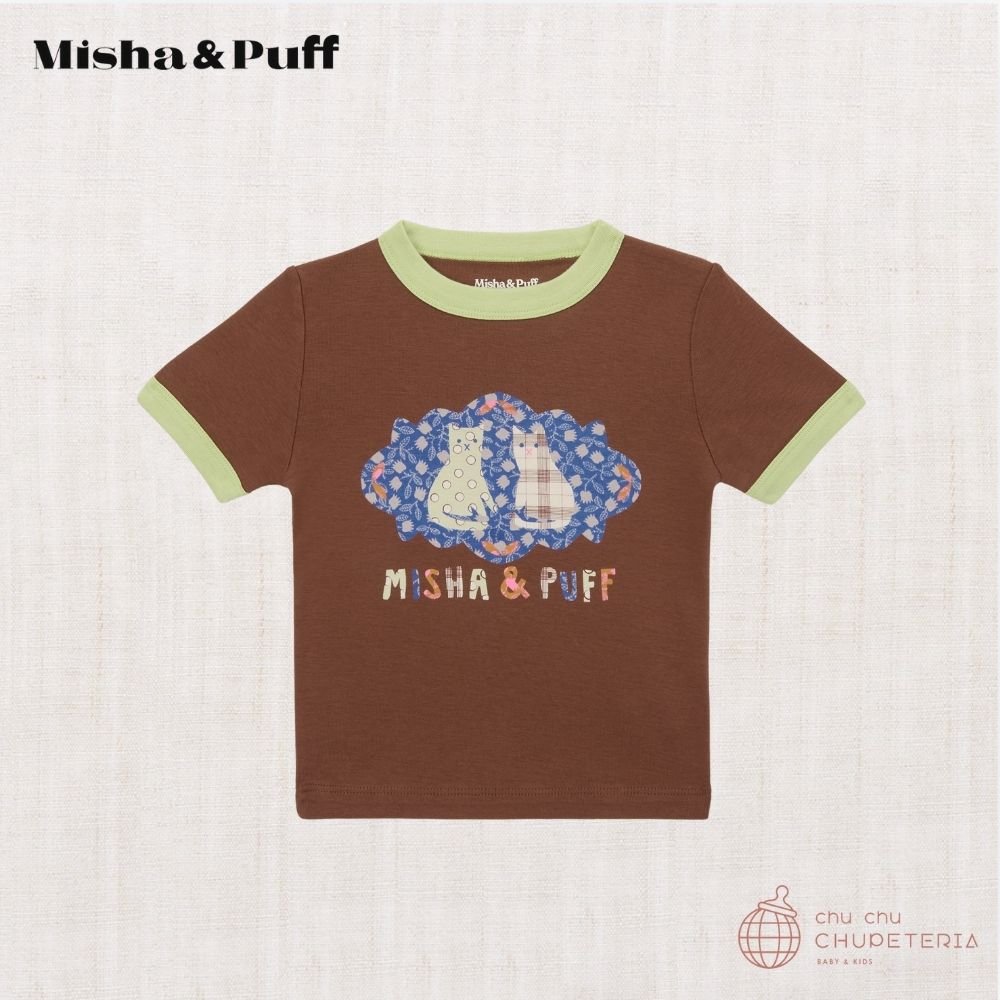 Misha & Puff】BARN CATS COLLAGE RINGER TEE - COLA (26SS) - chu chu