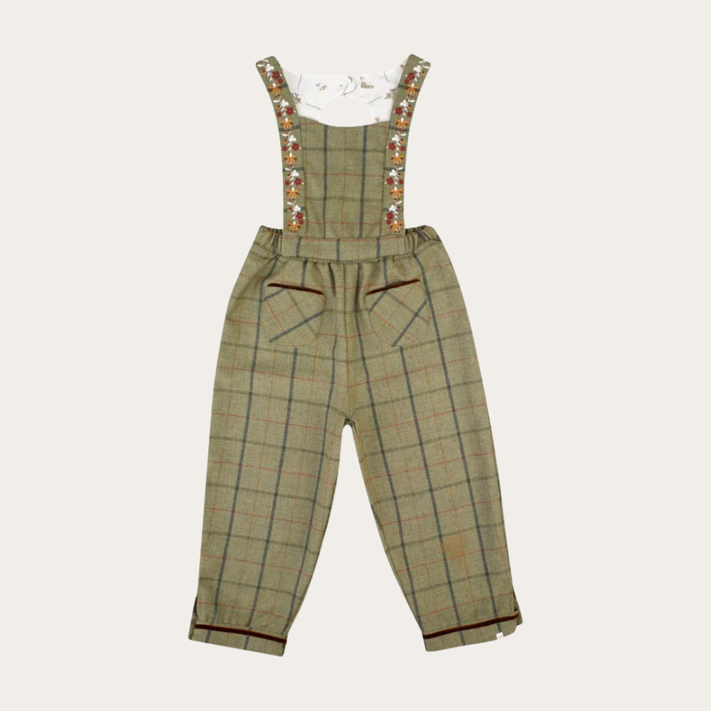 【THE LiTTLE POETS】Flora Green Tartan Long Overalls with Embroidery _ chu chu CHUPETERIA