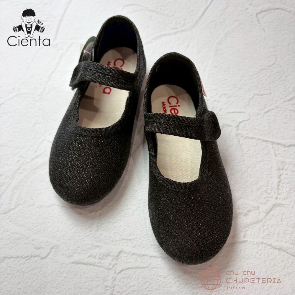 ｟3/31まで送料無料｠【CIENTA】Velcro Ballet Shoes - 500 Negro glitter _2 _ chu chu CHUPETERIA