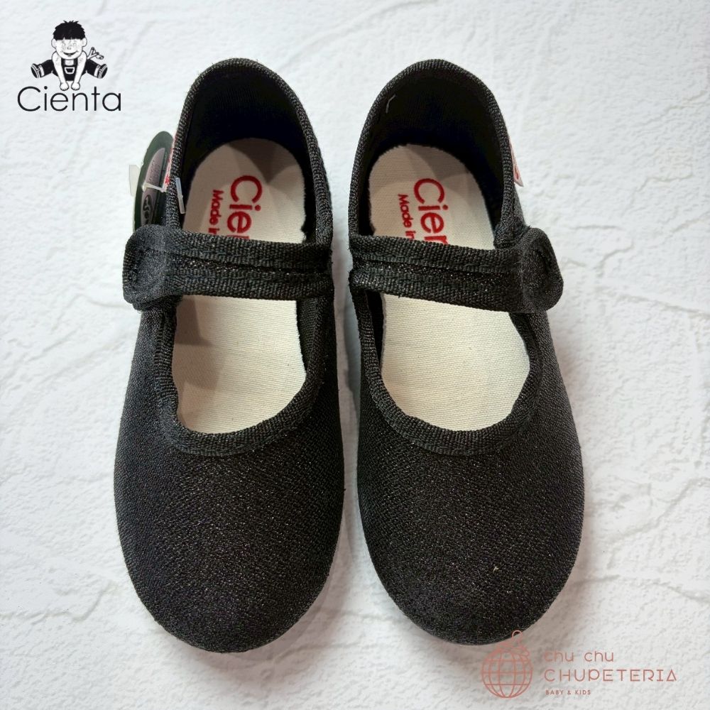 ｟3/31まで送料無料｠【CIENTA】Velcro Ballet Shoes - 500 Negro glitter _1 _ chu chu CHUPETERIA