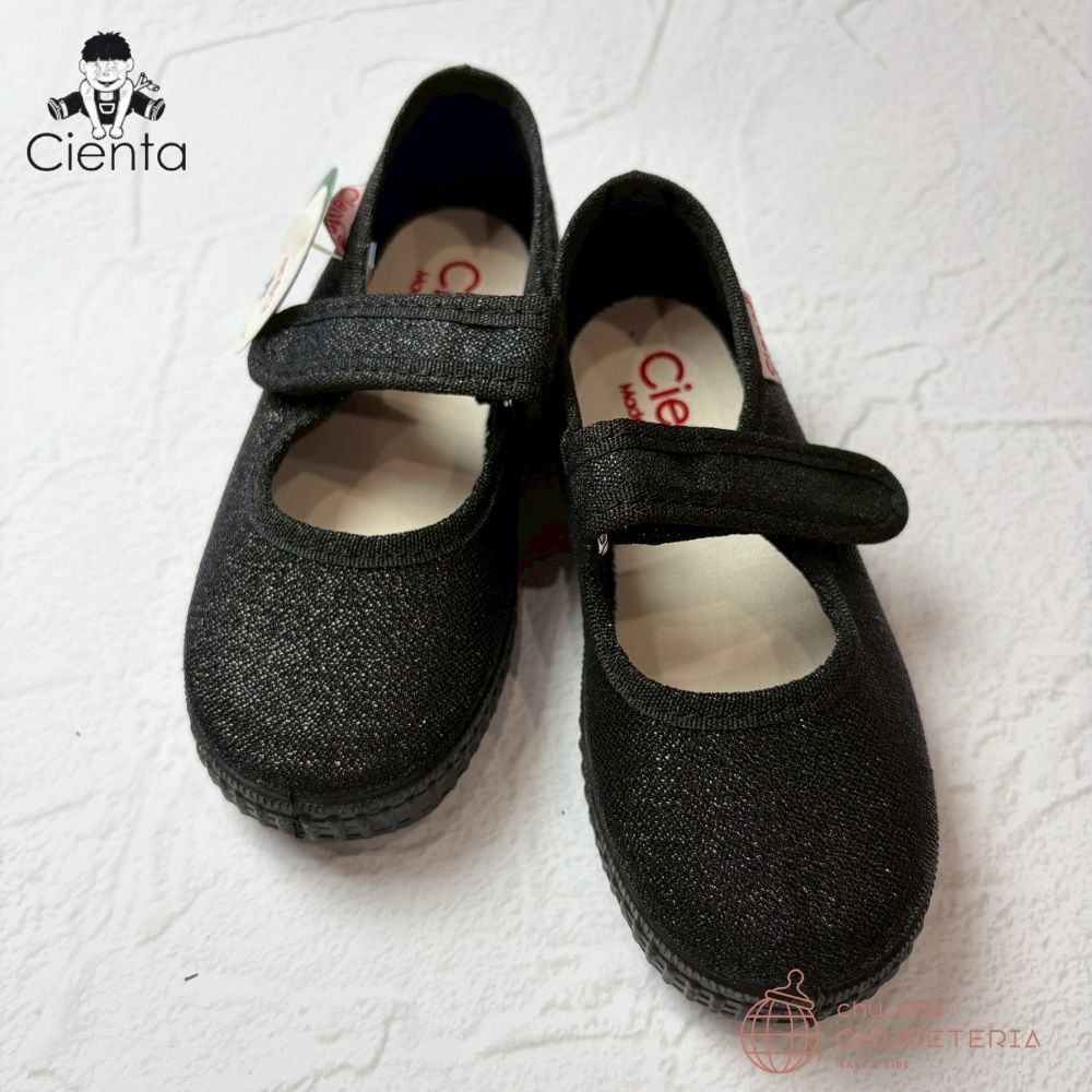 ｟3/31まで送料無料｠【CIENTA】Velcro Shoes - 56113 Negro glitter _1 _ chu chu CHUPETERIA
