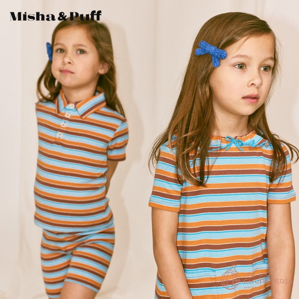 【Misha & Puff】SHORT SLEEVE POLO - BRIGHT SKY AVENUE STRIPE (26SS) _2 _ chu chu CHUPETERIA