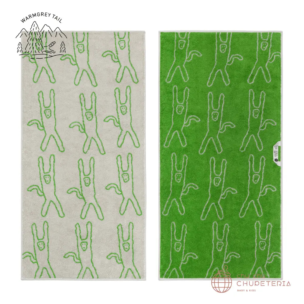 《送料無料》【WARMGREY TAIL】MONKEY FACE TOWEL - GREEN ON GREY _2 _ chu chu CHUPETERIA